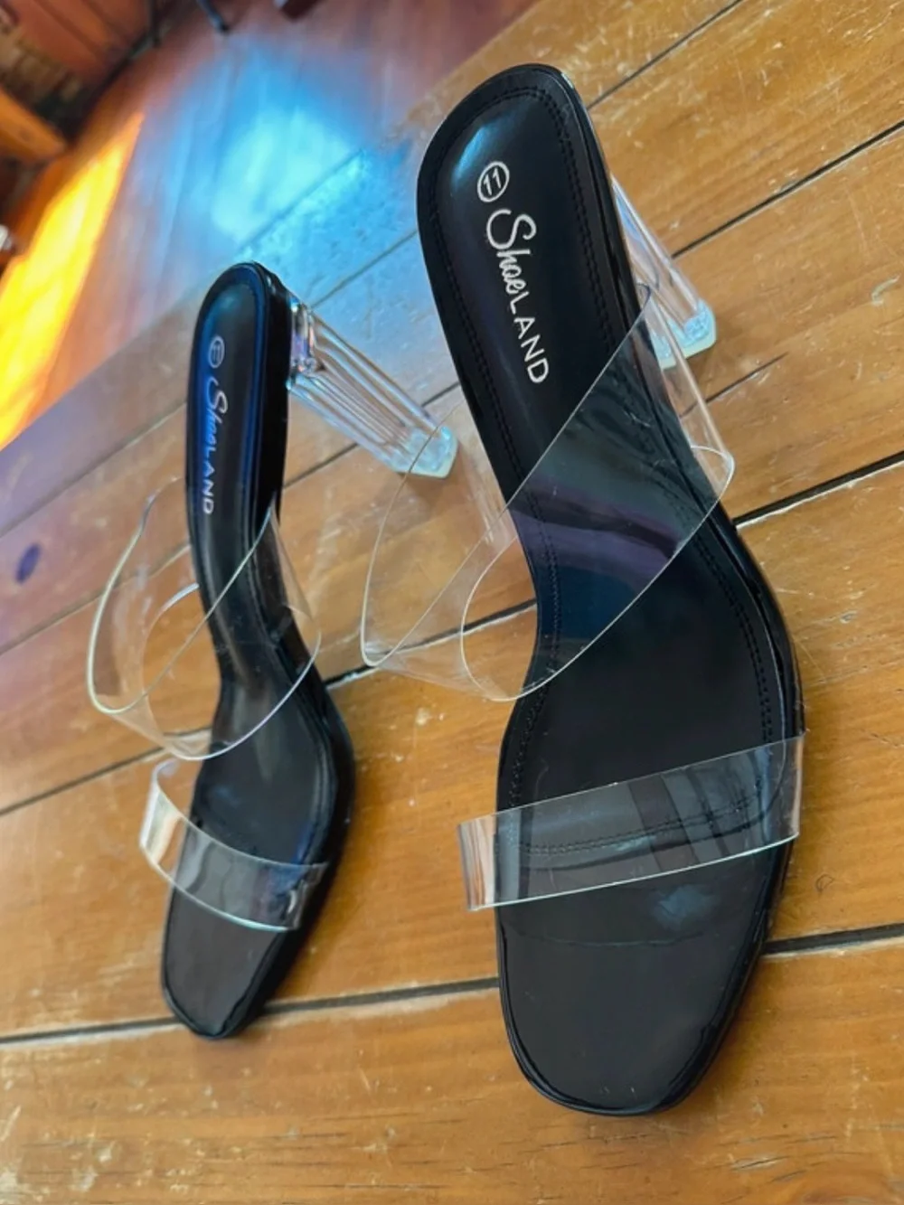 NIB Clear Sandals US 11 Sexy Slides Block Heel, Match everything